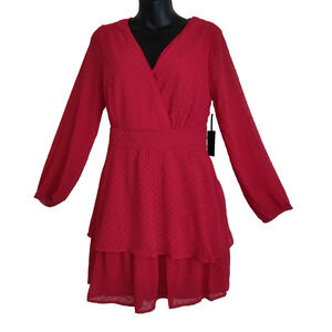 NWT Red Textured Dress SZ L JAPNA FLOWY Chiffon Cruise BOHO Swing Ruffle Large